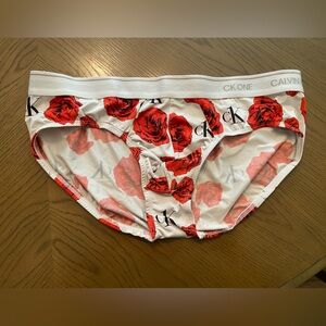 Calvin Klein White Briefs with Red Rose Design